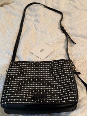 Fossil Black and White Patterned Crossbody Bag